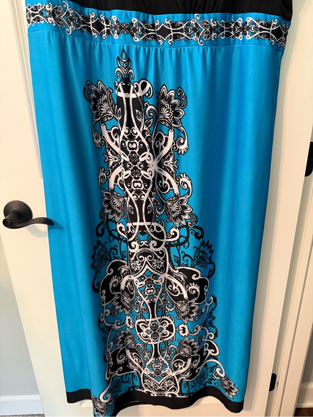 Catherines Black & Turquoise V-Neck Printed Maxi Dress - Picture 2 of 5